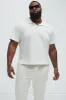 Duval Textured Knit Johnny Collar Shirt - Off White sold by Fashion Nova
