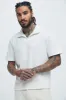 Duval Textured Knit Johnny Collar Shirt - Off White sold by Fashion Nova