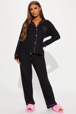 Kiss Me PJ Pant Set - Black/Pink sold by Fashion Nova