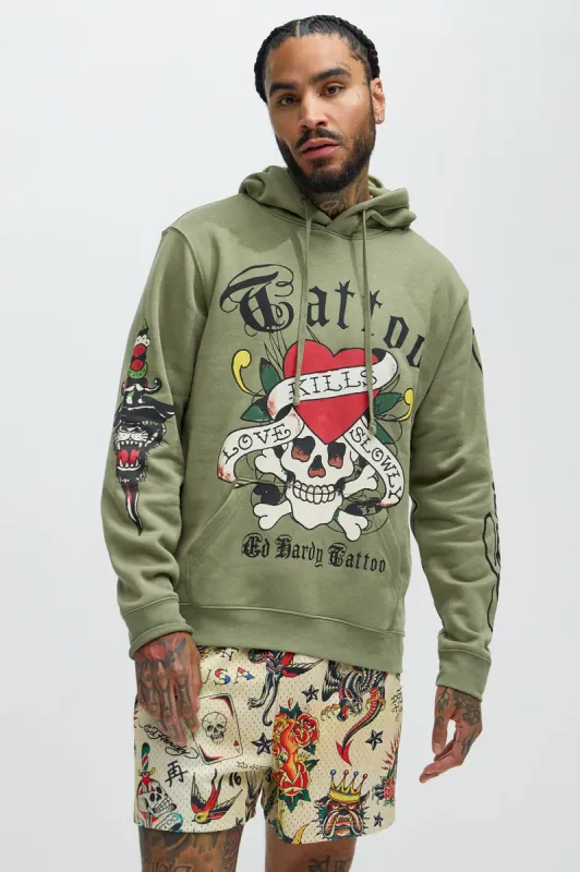 Ed Hardy Love Kills Hoodie - Olive sold by Fashion Nova
