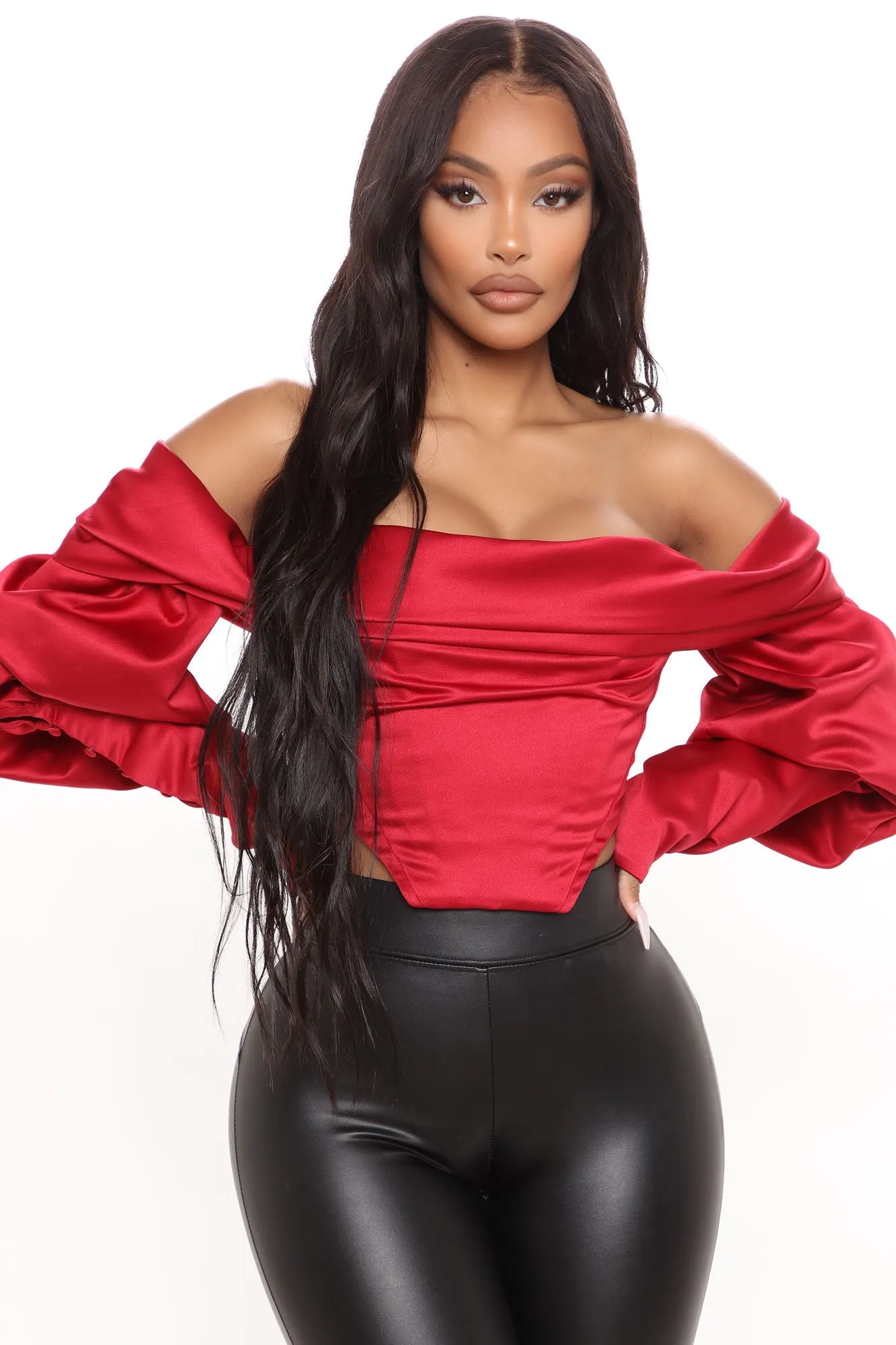 Sleek Wonder Corset Top - Burgundy sold by Fashion Nova
