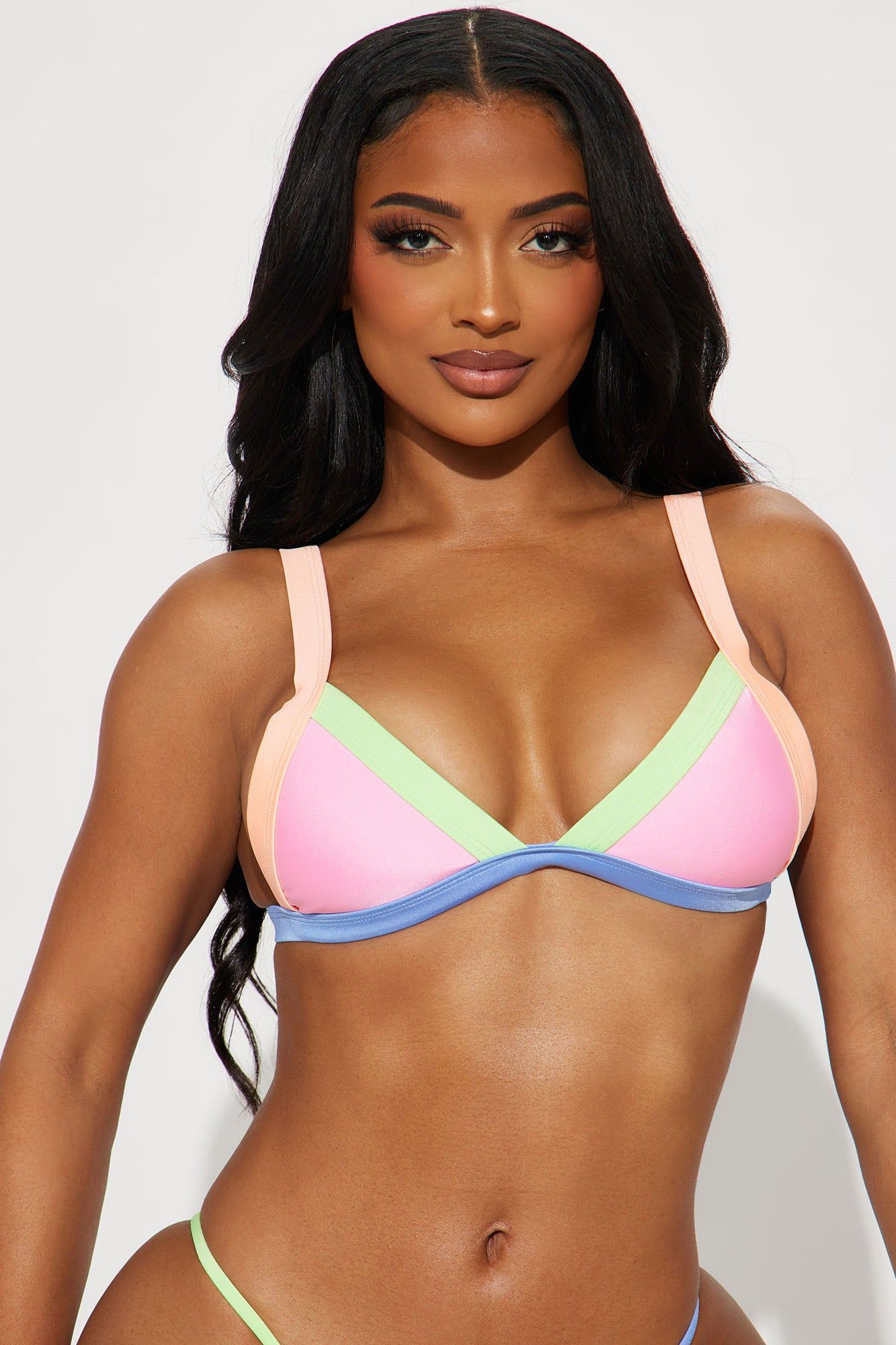 Luxe Escape Triangle Bikini Top - Pink/combo sold by Fashion Nova