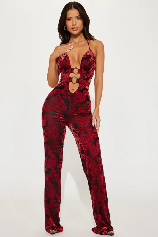 This Is It Jumpsuit  - Red/combo made by Fashion Nova