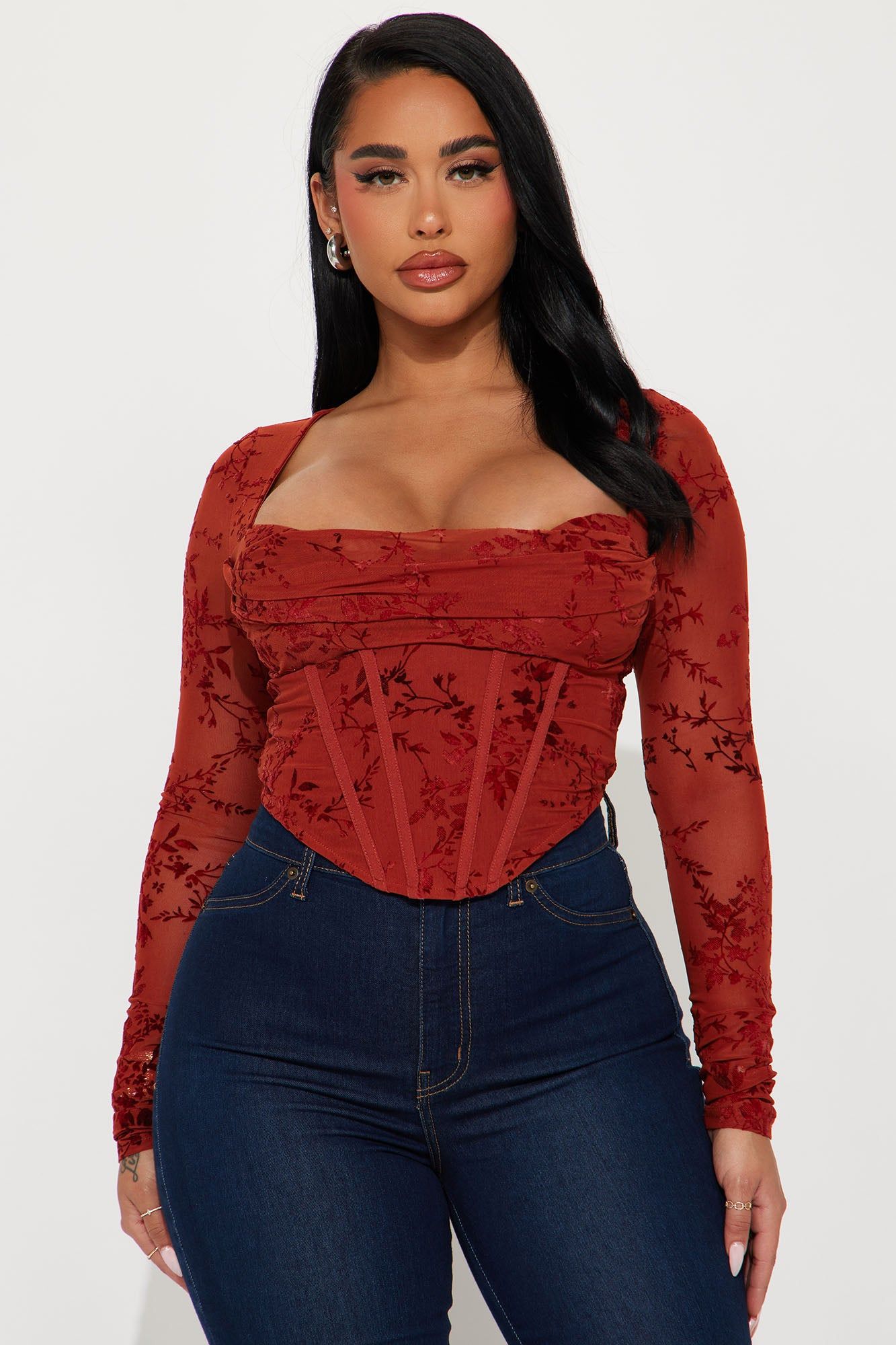 Long Distance Love Corset Top - Rust sold by Fashion Nova
