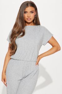 Too Little Too Late Ribbed Jumpsuit - Heather Grey sold by Fashion Nova
