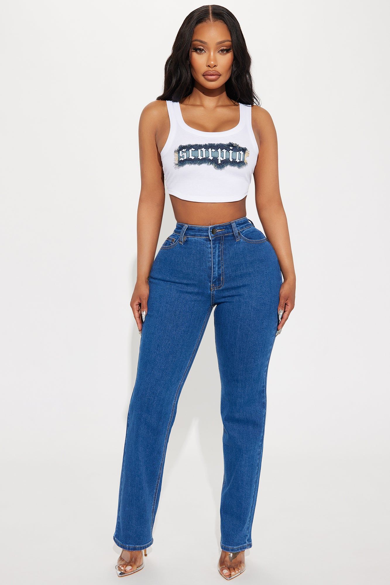 Scorpio Energy Denim Patch Tank Top - White sold by Fashion Nova product image thumbnail 2