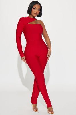 Make It Out Bandage Jumpsuit  - Red sold by Fashion Nova