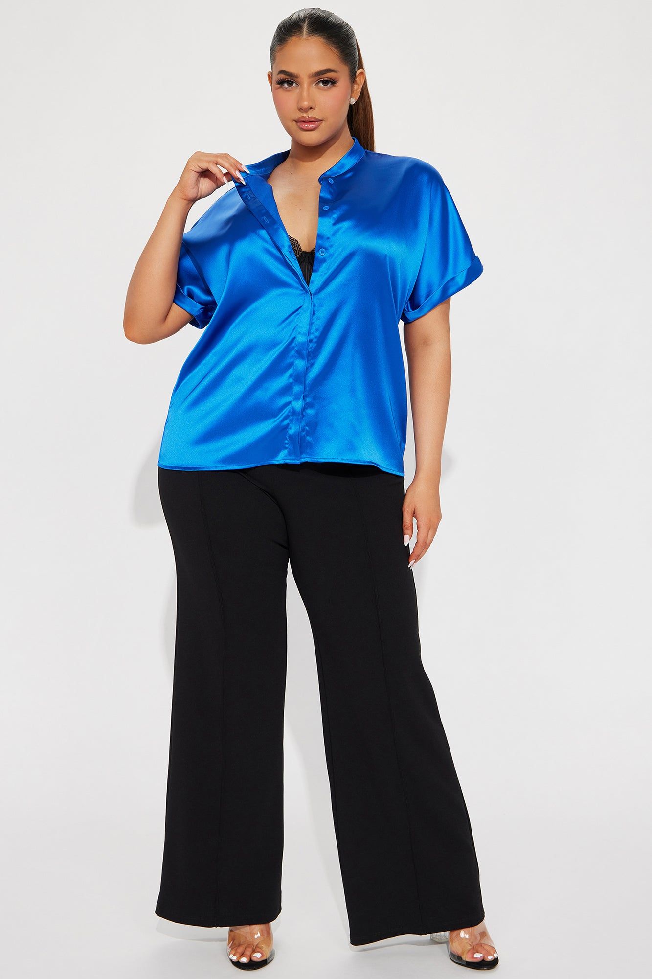 Angela Satin Shirt - Royal sold by Fashion Nova product image thumbnail 5