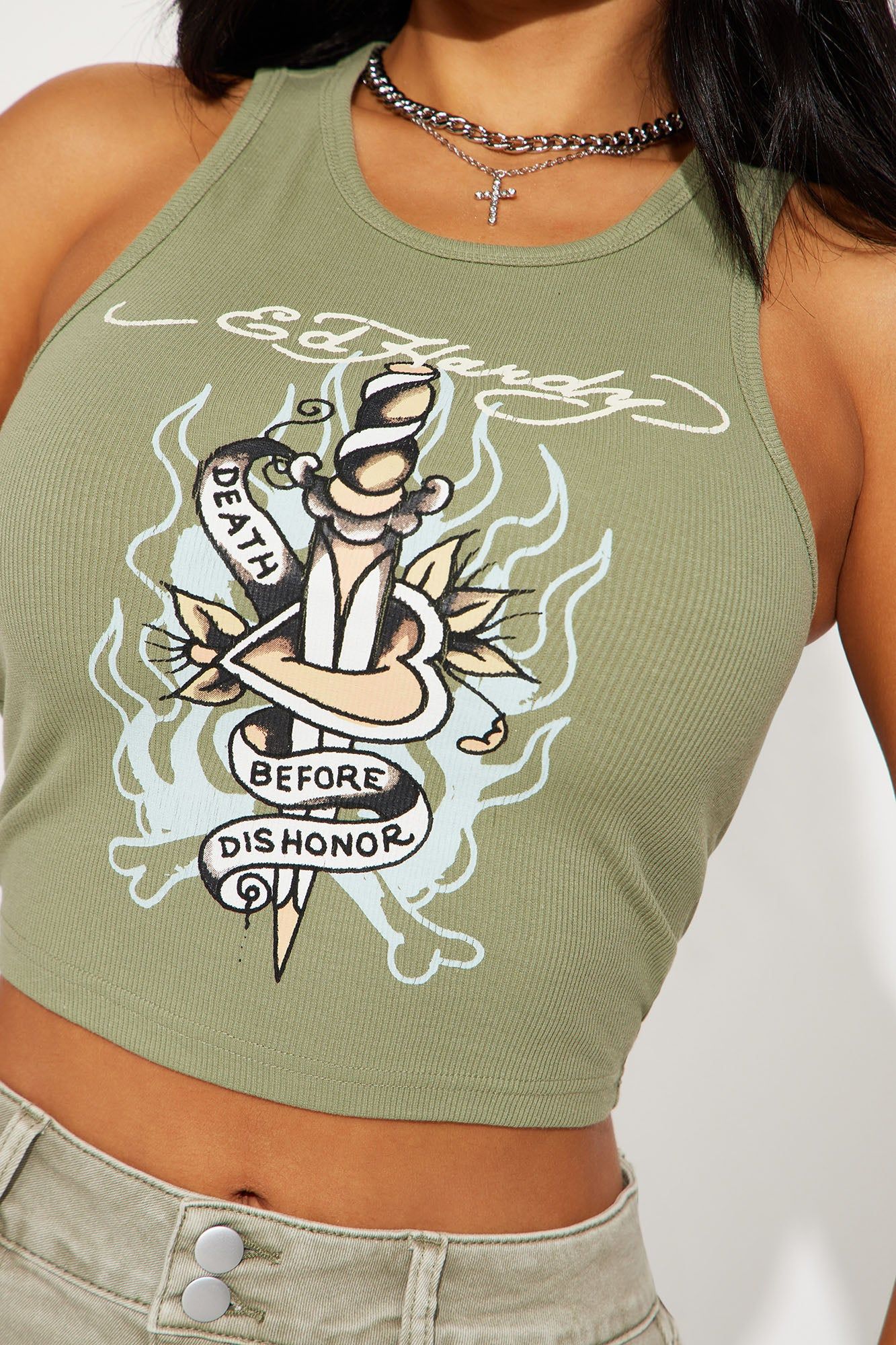 Ed Hardy Dagger Tank - Olive sold by Fashion Nova product image thumbnail 3