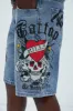 Ed Hardy Skull Skater Denim Shorts - Light Wash sold by Fashion Nova