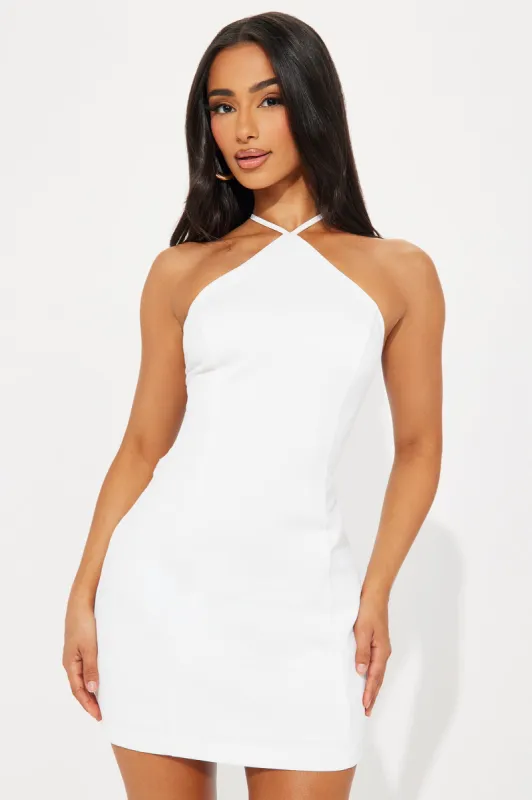 Catalina Rosette Mini Dress - White sold by Fashion Nova