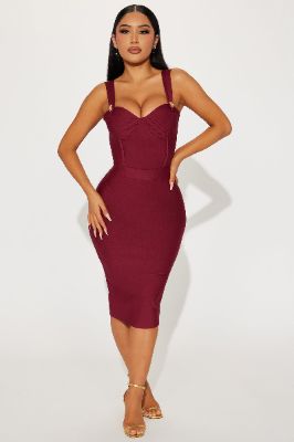 Celeste Bandage Midi Dress - Burgundy sold by Fashion Nova