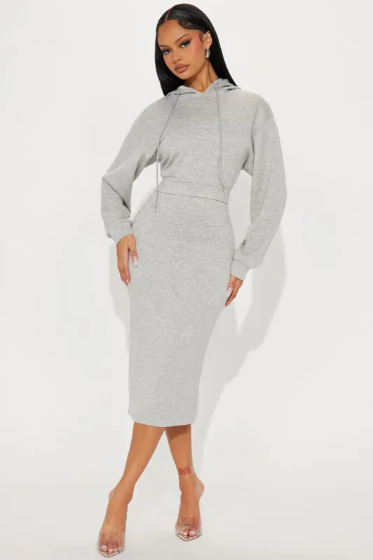 Quinn Sweater Midi Dress Set - Heather Grey sold by Fashion Nova