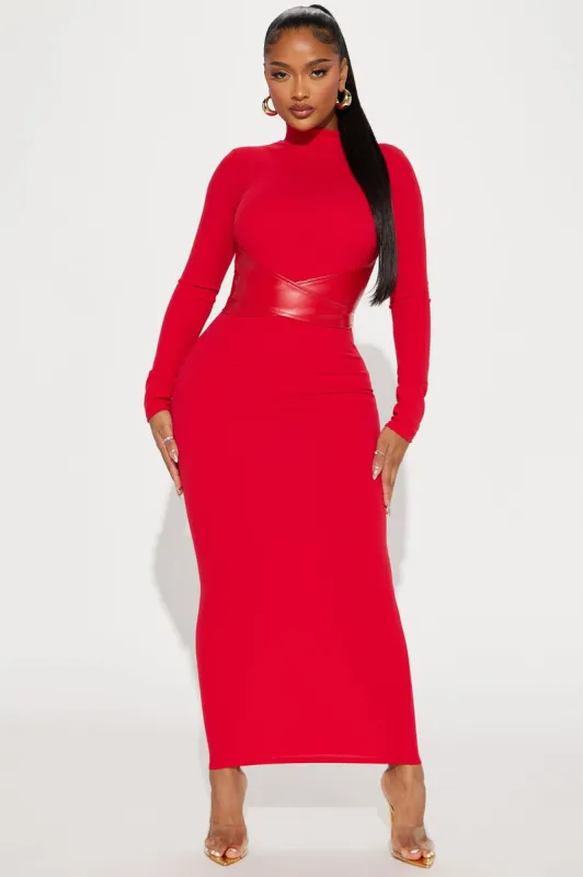 Brianna Belted Maxi Dress - Red sold by Fashion Nova