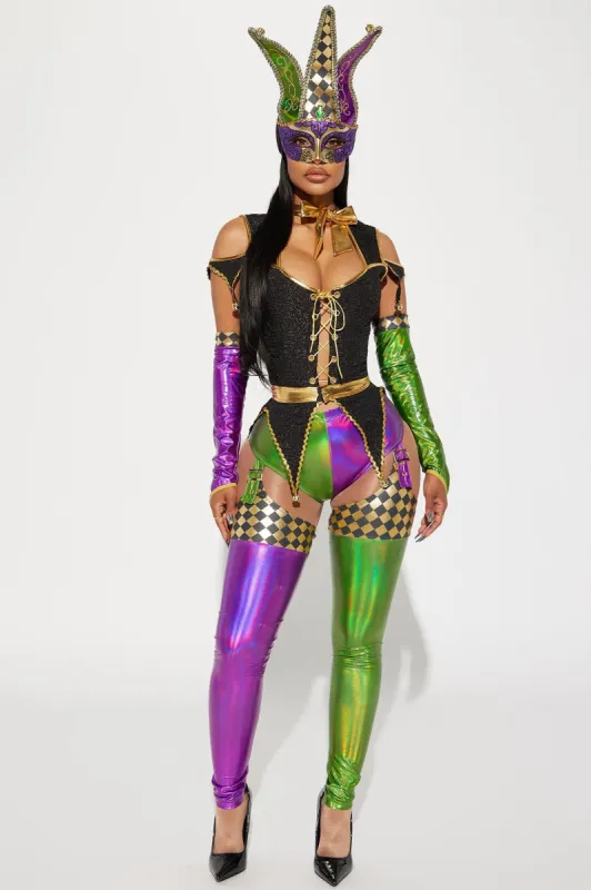 Mardi Beauty Jester 4 Piece Costume Set - Multi Color sold by Fashion Nova