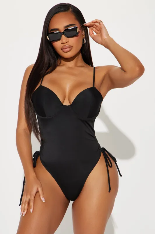 Meet Me At Sunset Underwire Ruched 1 Piece Swimsuit - Black sold by Fashion Nova