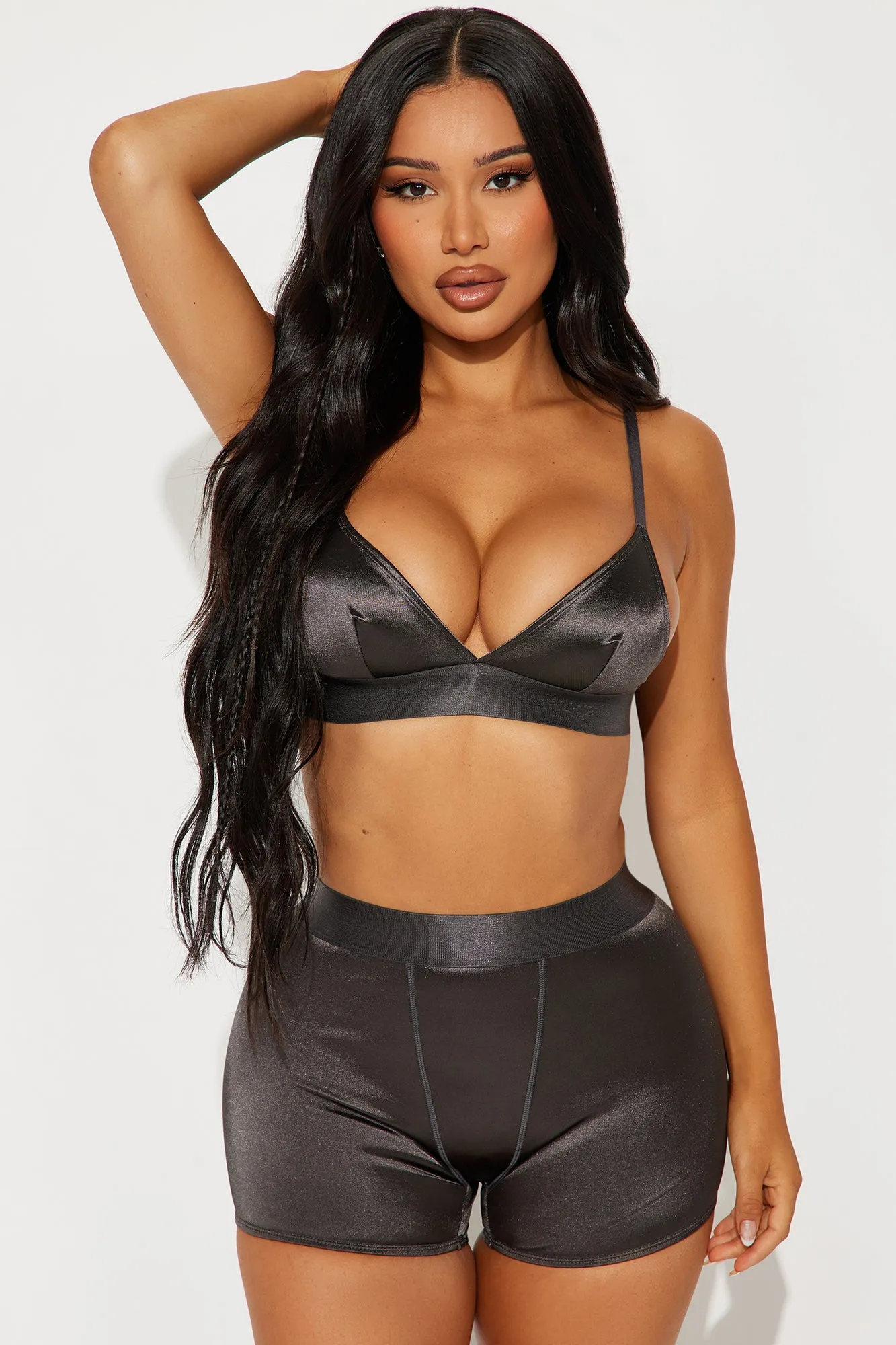 No Angel Triangle Bralette Boxer 2 Piece Set - Gunmetal sold by Fashion Nova