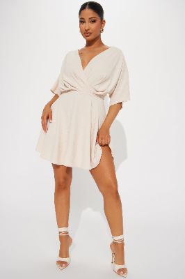 Francesca Flowy Mini Dress - Oatmeal sold by Fashion Nova