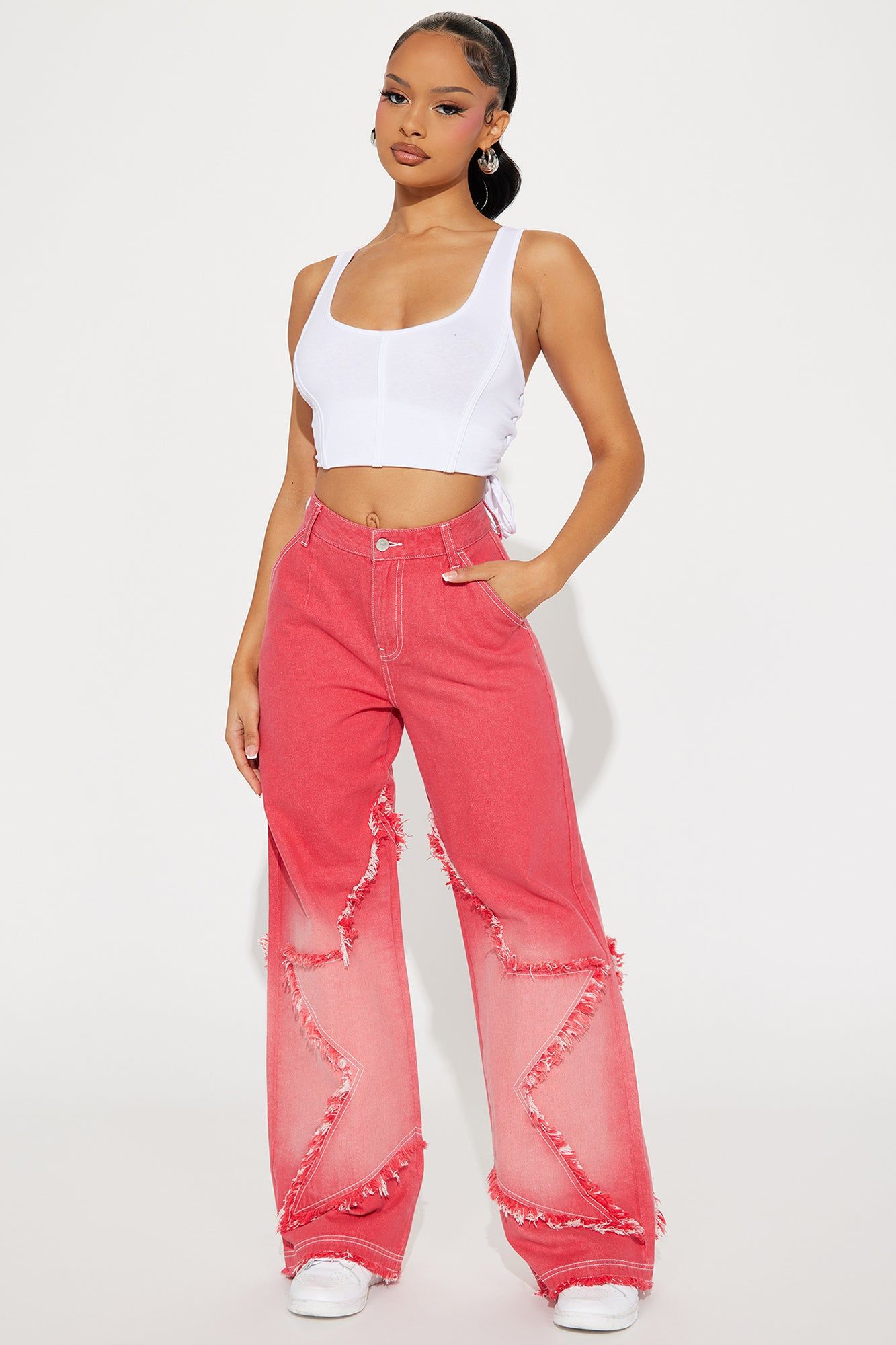 When The Stars Align Baggy Jeans - Red sold by Fashion Nova