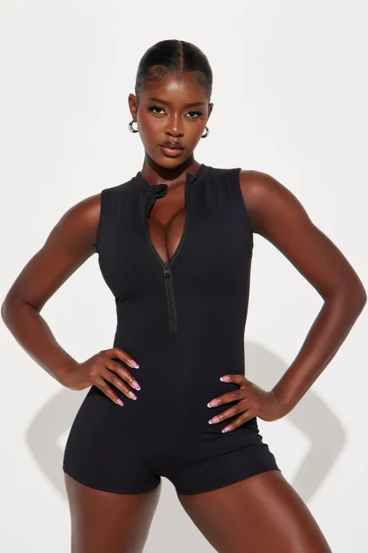 Trail Blazer Super Soft Active Romper - Black sold by Fashion Nova