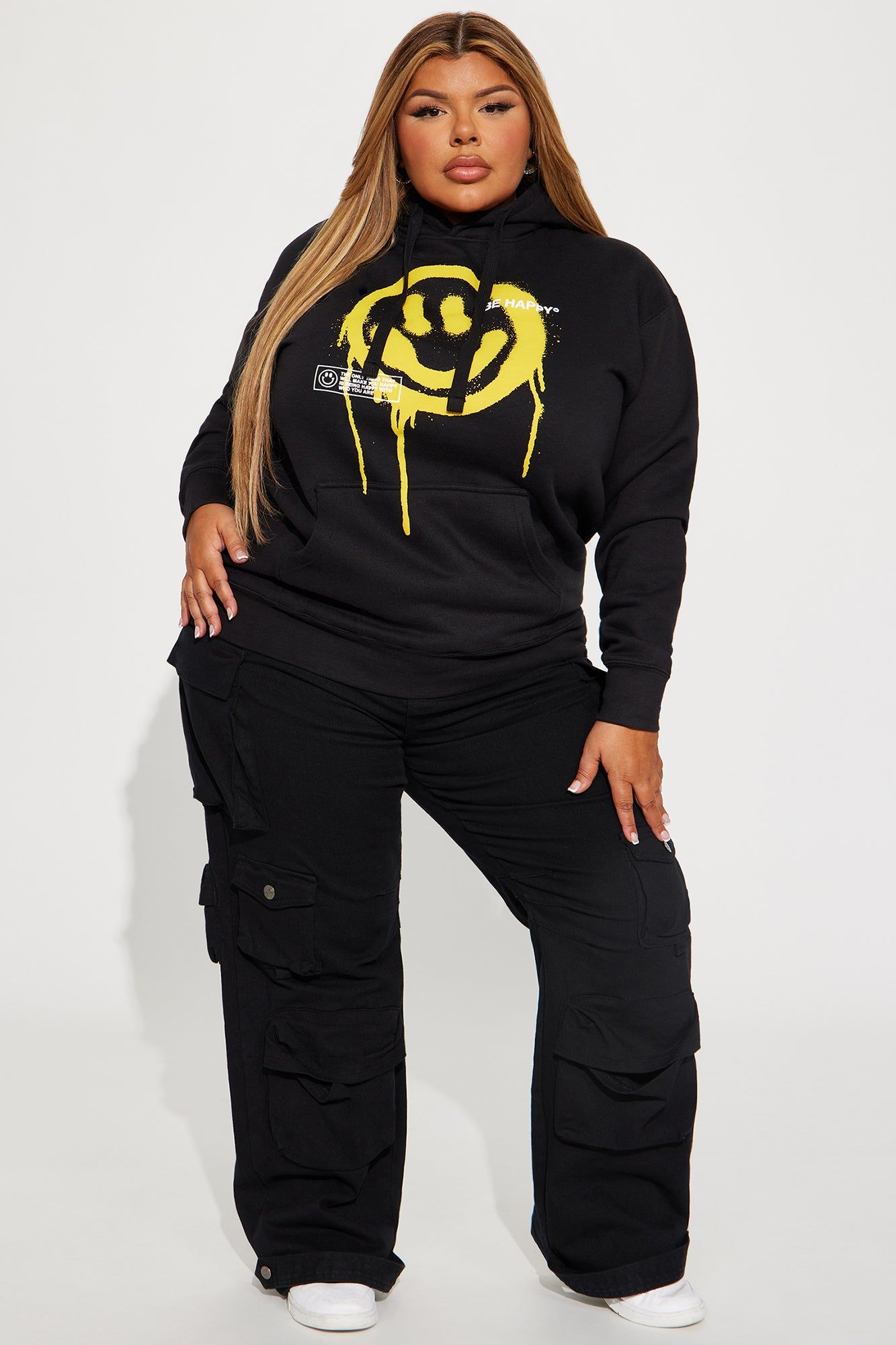 Be Happy Smiley Face Hoodie - Black sold by Fashion Nova product image thumbnail 6