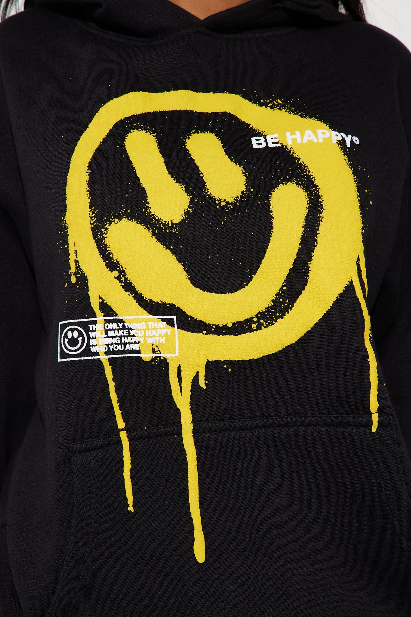 Be Happy Smiley Face Hoodie - Black sold by Fashion Nova product image thumbnail 4