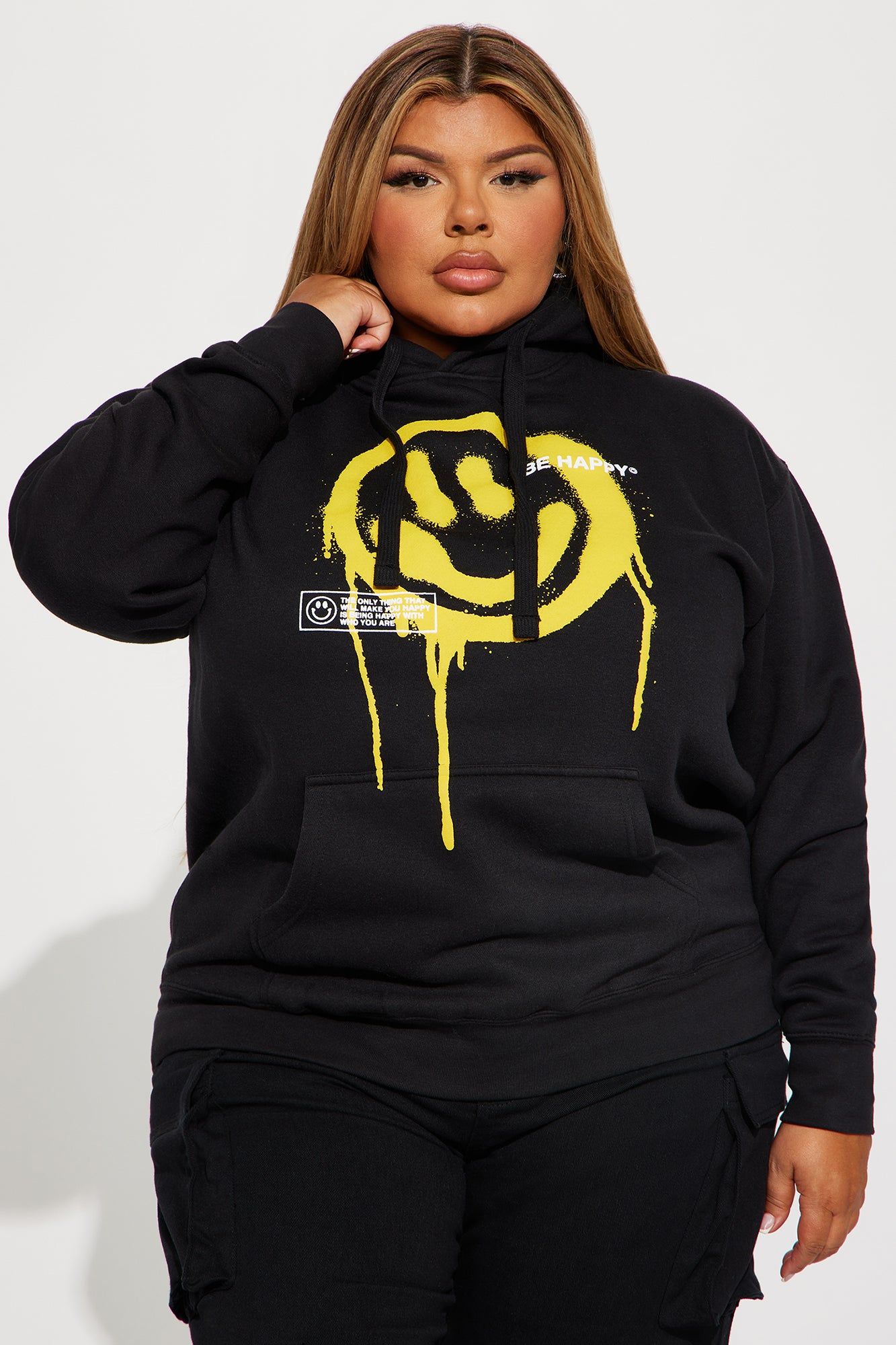 Be Happy Smiley Face Hoodie - Black sold by Fashion Nova product image thumbnail 5