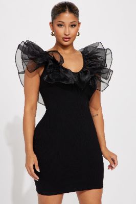 Harper Ribbed Mini Dress - Black sold by Fashion Nova