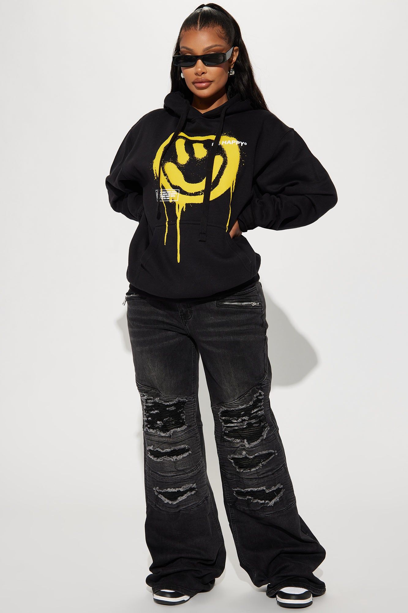 Be Happy Smiley Face Hoodie - Black sold by Fashion Nova product image thumbnail 2