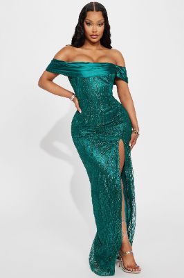 After Midnight Satin Gown - Hunter sold by Fashion Nova
