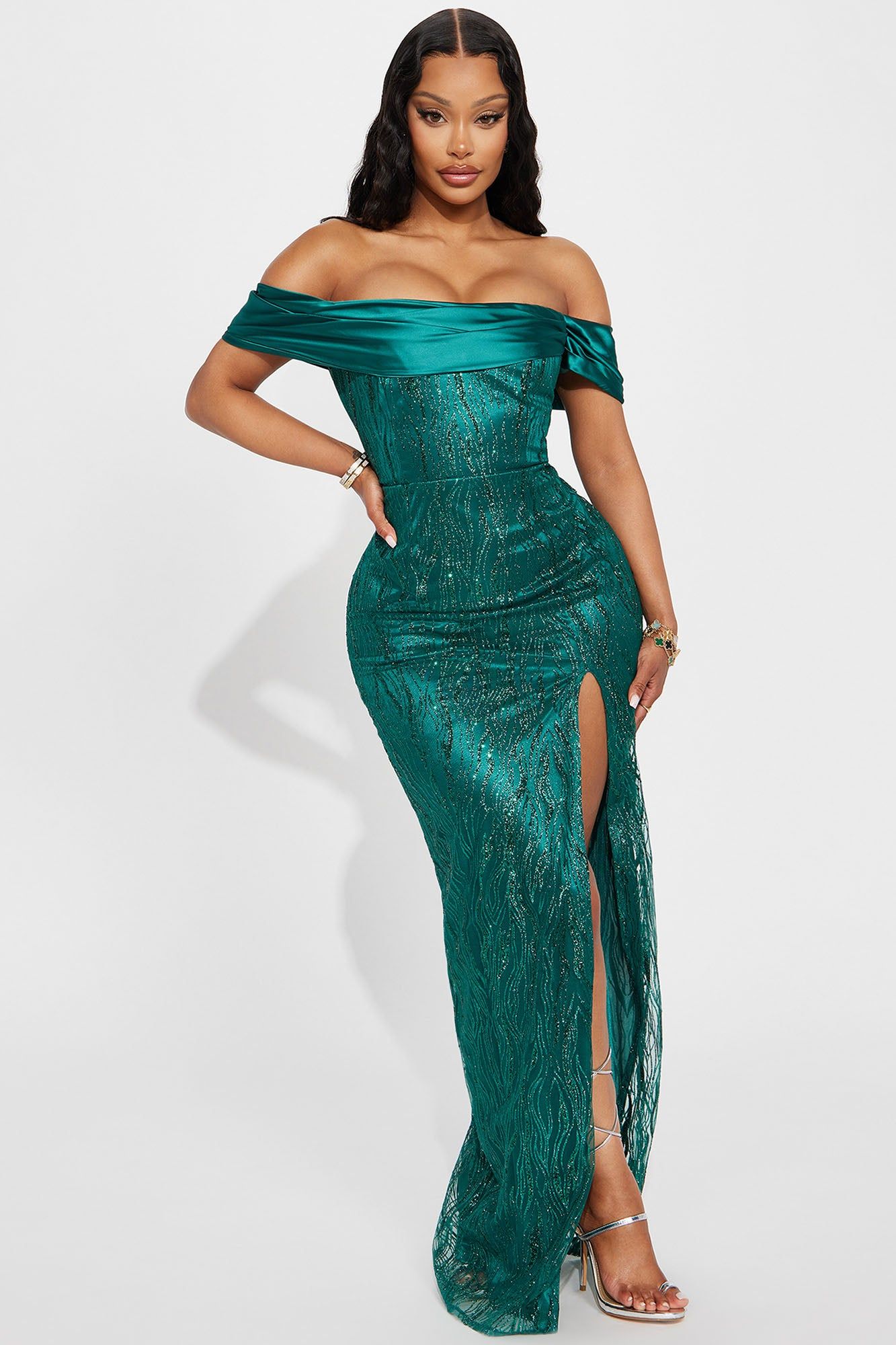 After Midnight Satin Gown - Hunter sold by Fashion Nova