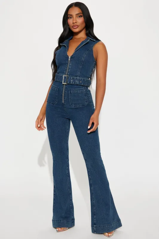 Know You Better Denim Jumpsuit - Dark Wash sold by Fashion Nova