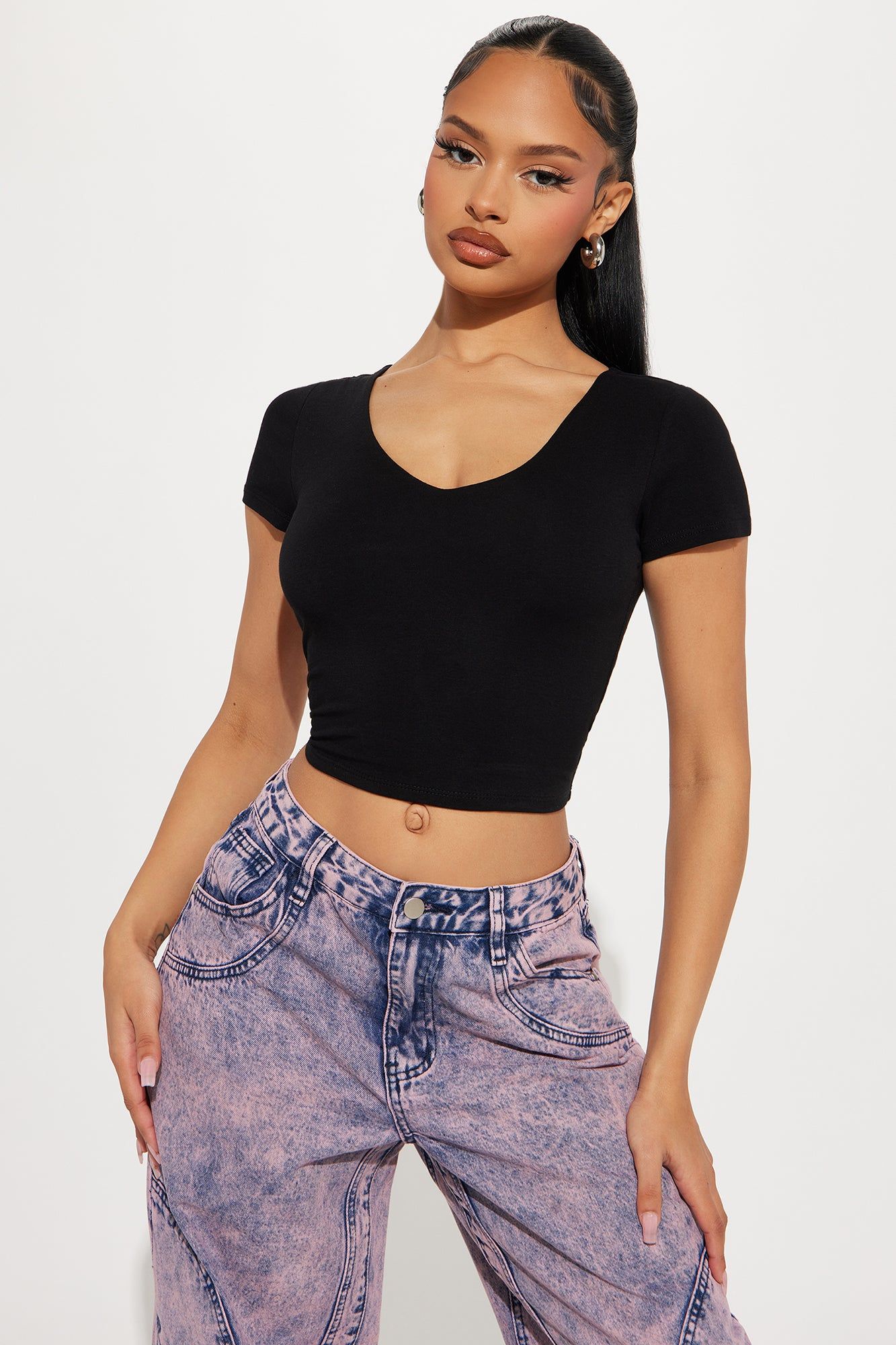 Venus V-Neck Double Layered Tee - Black sold by Fashion Nova