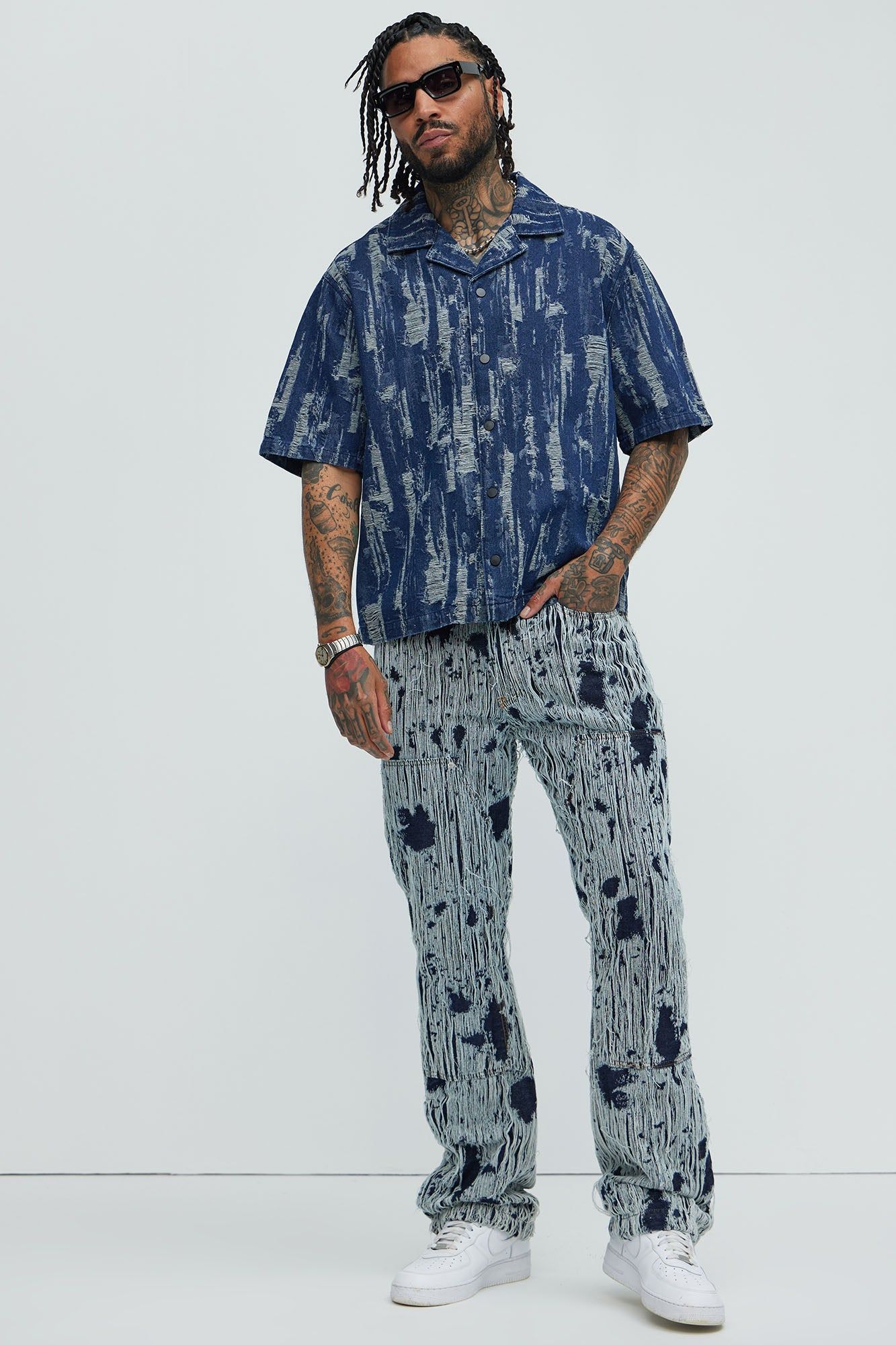 De Soto Jacquard Denim Shirt - Blue Wash sold by Fashion Nova product image thumbnail 2