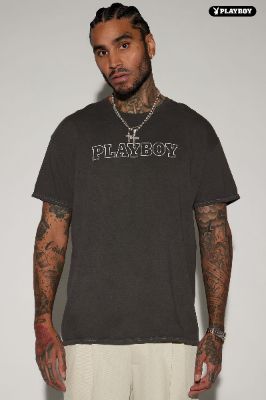 Playboy Metallic Logo Short Sleeve Tee - Black sold by Fashion Nova