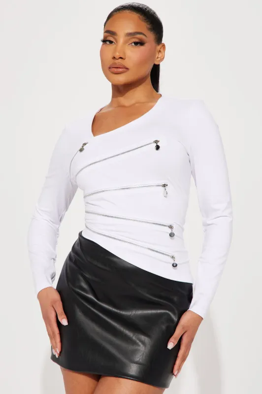 On The Move Zipper Top - White sold by Fashion Nova