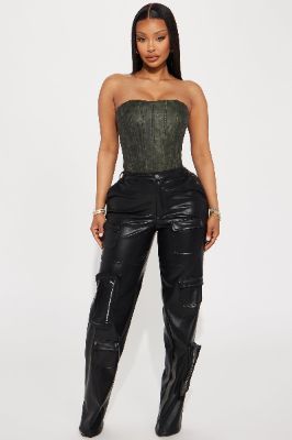 Never Too Late Faux Leather Cargo Pant - Black sold by Fashion Nova