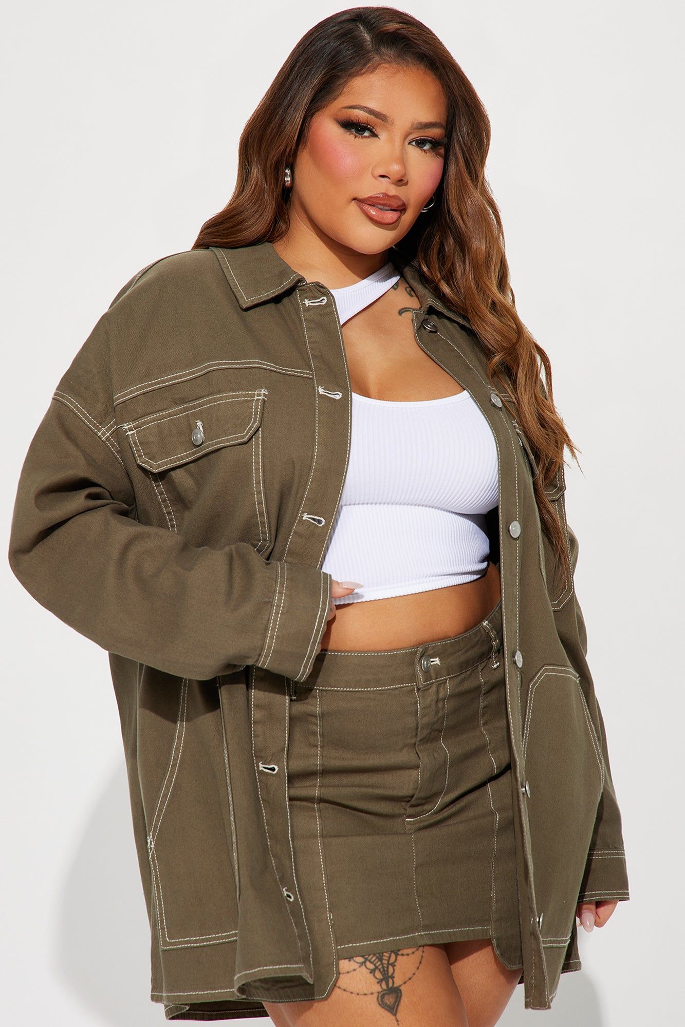 Mega Babe Denim Skirt Set - Olive sold by Fashion Nova product image thumbnail 5