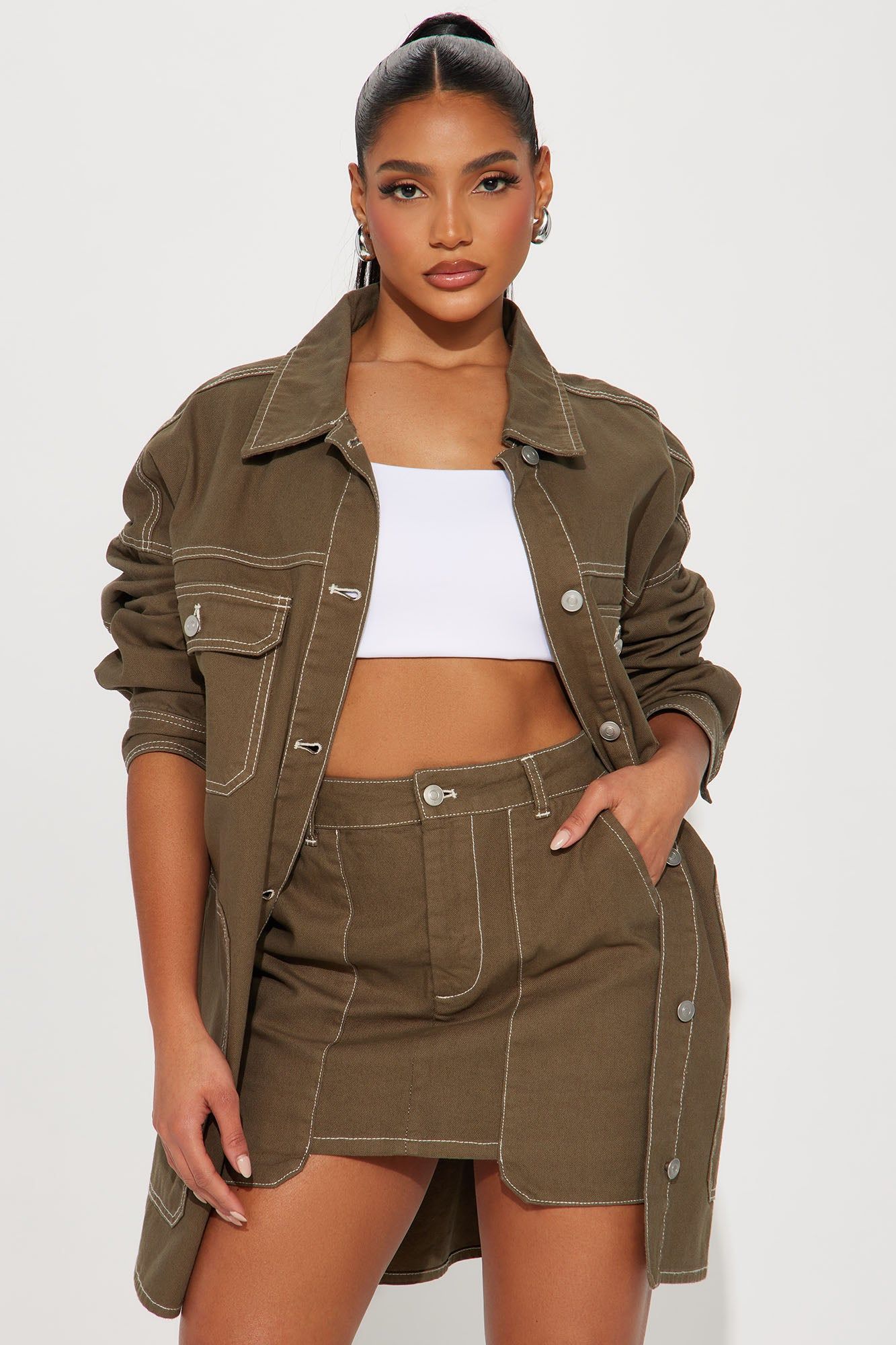 Mega Babe Denim Skirt Set - Olive sold by Fashion Nova product image thumbnail 2
