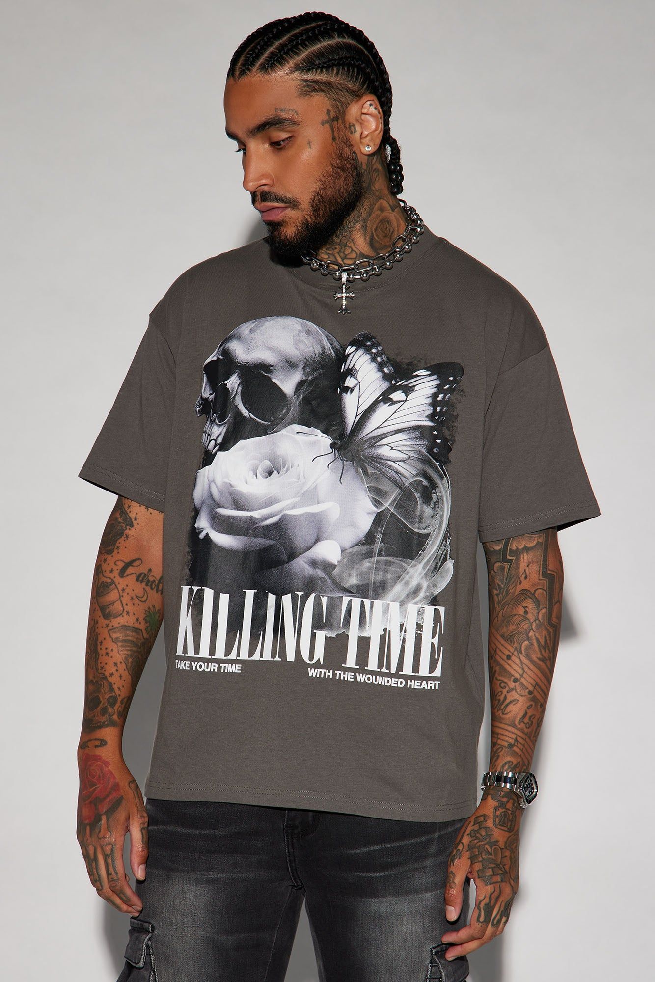 Killing Time Short Sleeve Tee - Charcoal sold by Fashion Nova