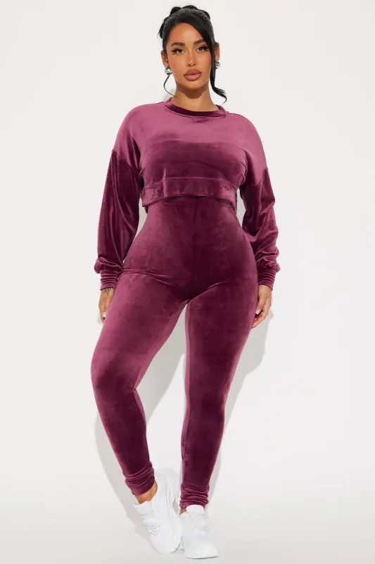 OG Bestie Soft Velour Jumpsuit Set - Burgundy sold by Fashion Nova