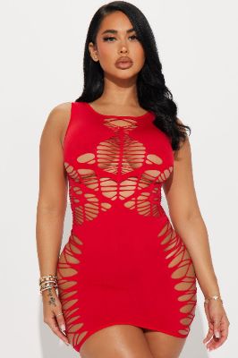 Watch Out For Me Dress Bodystocking - Red sold by Fashion Nova