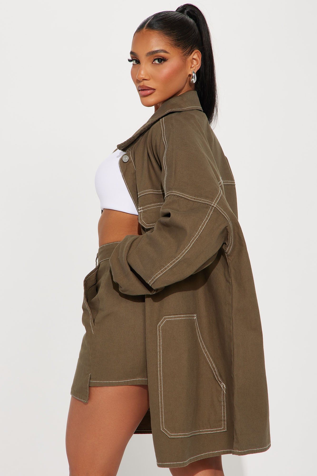 Mega Babe Denim Skirt Set - Olive sold by Fashion Nova product image thumbnail 3