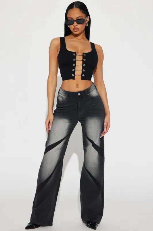 Winging It Stretch Flare Jeans - Black Wash sold by Fashion Nova