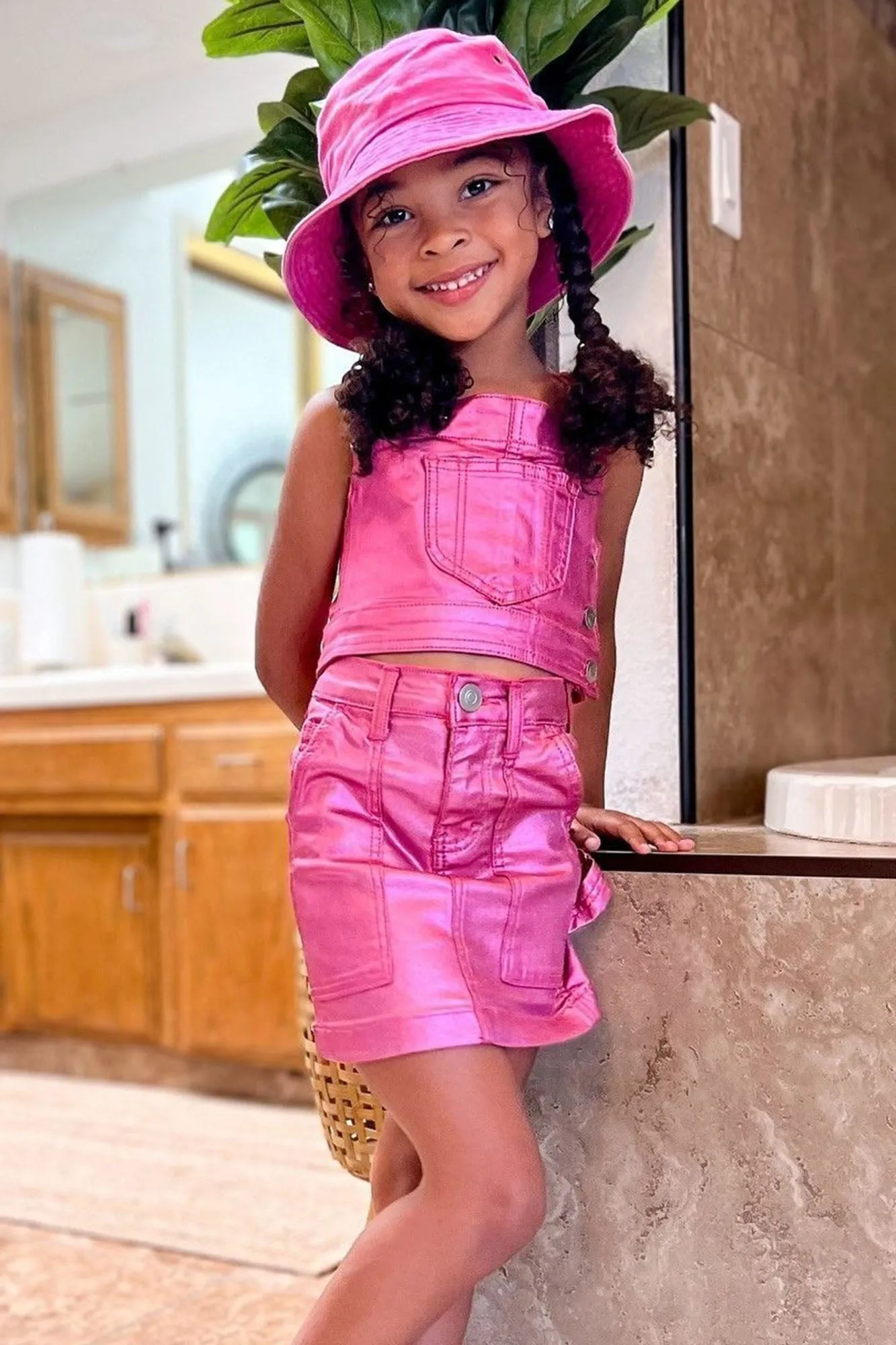 Mini Messiah Overall Bib Skirt Set - Pink sold by Fashion Nova