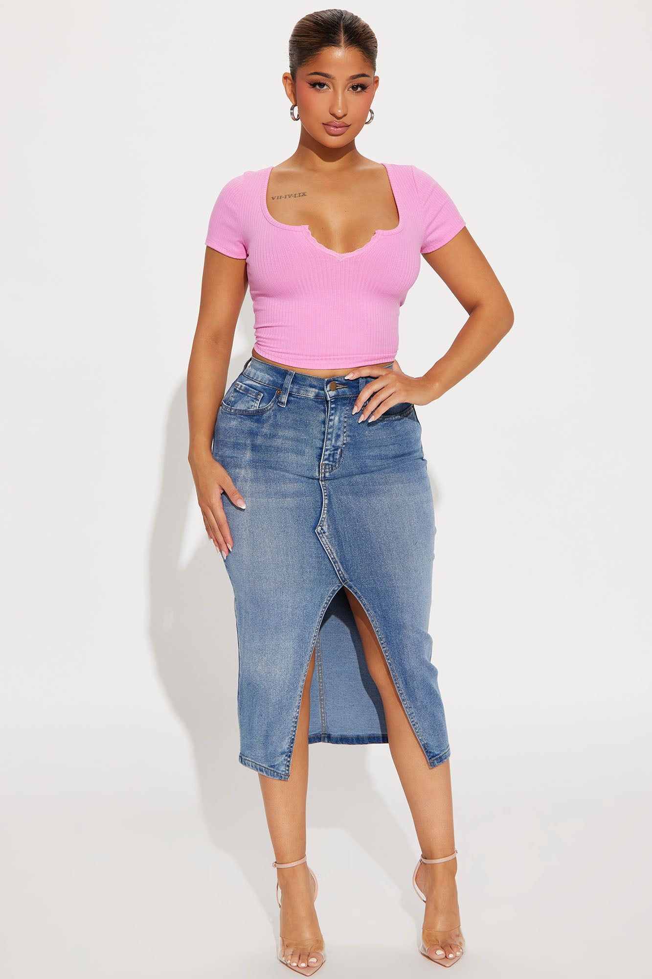 Anna Denim Midi Skirt - Medium Wash sold by Fashion Nova