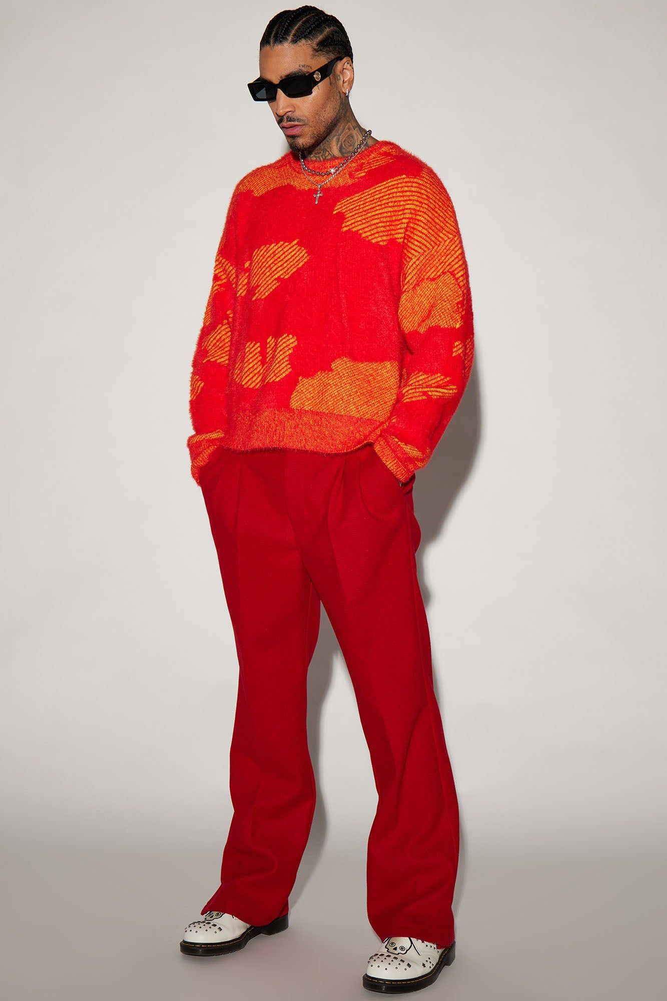Fuzzy Textured Crewneck Sweater - Orange/combo sold by Fashion Nova product image thumbnail 2