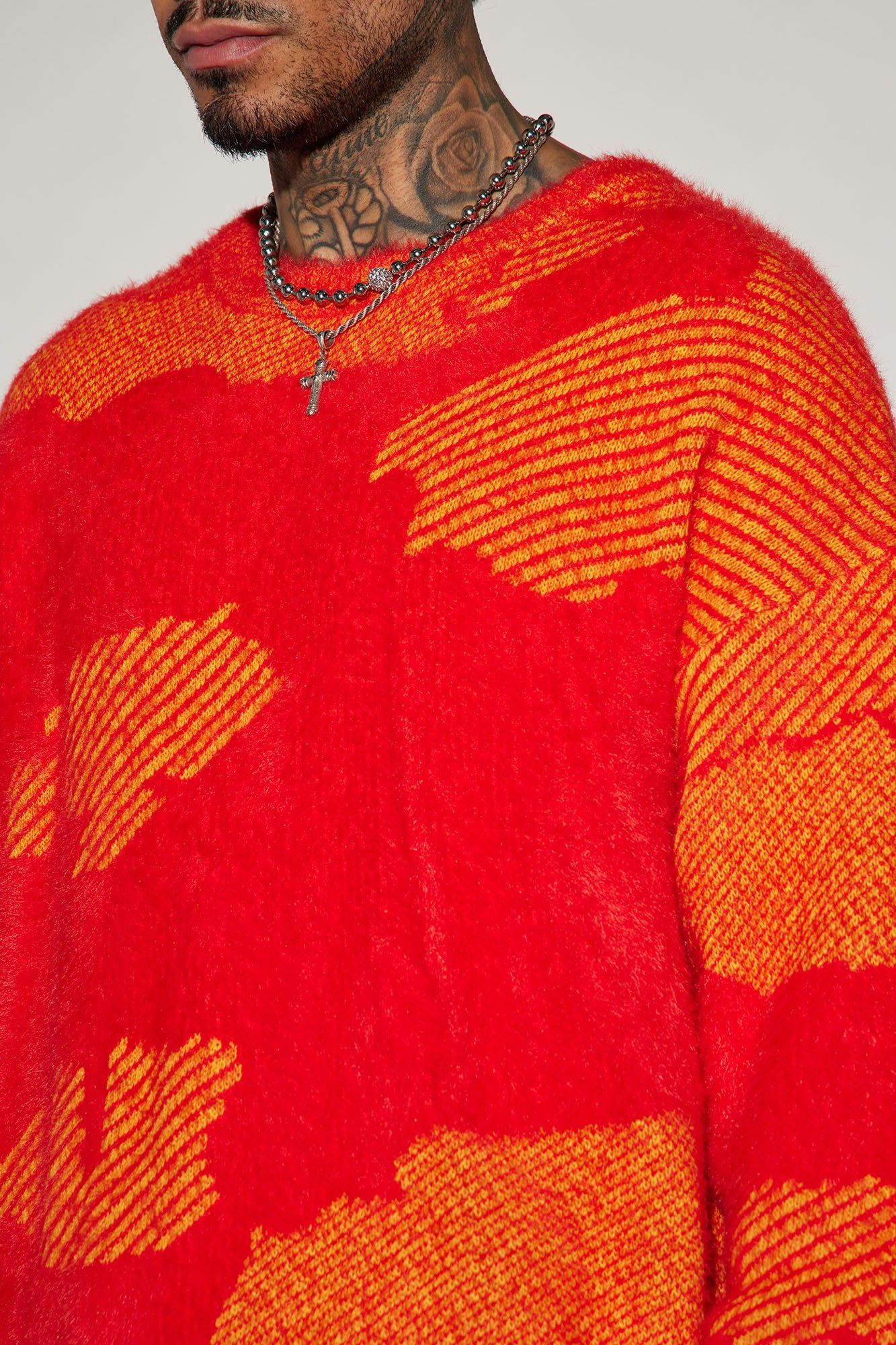 Fuzzy Textured Crewneck Sweater - Orange/combo sold by Fashion Nova product image thumbnail 3