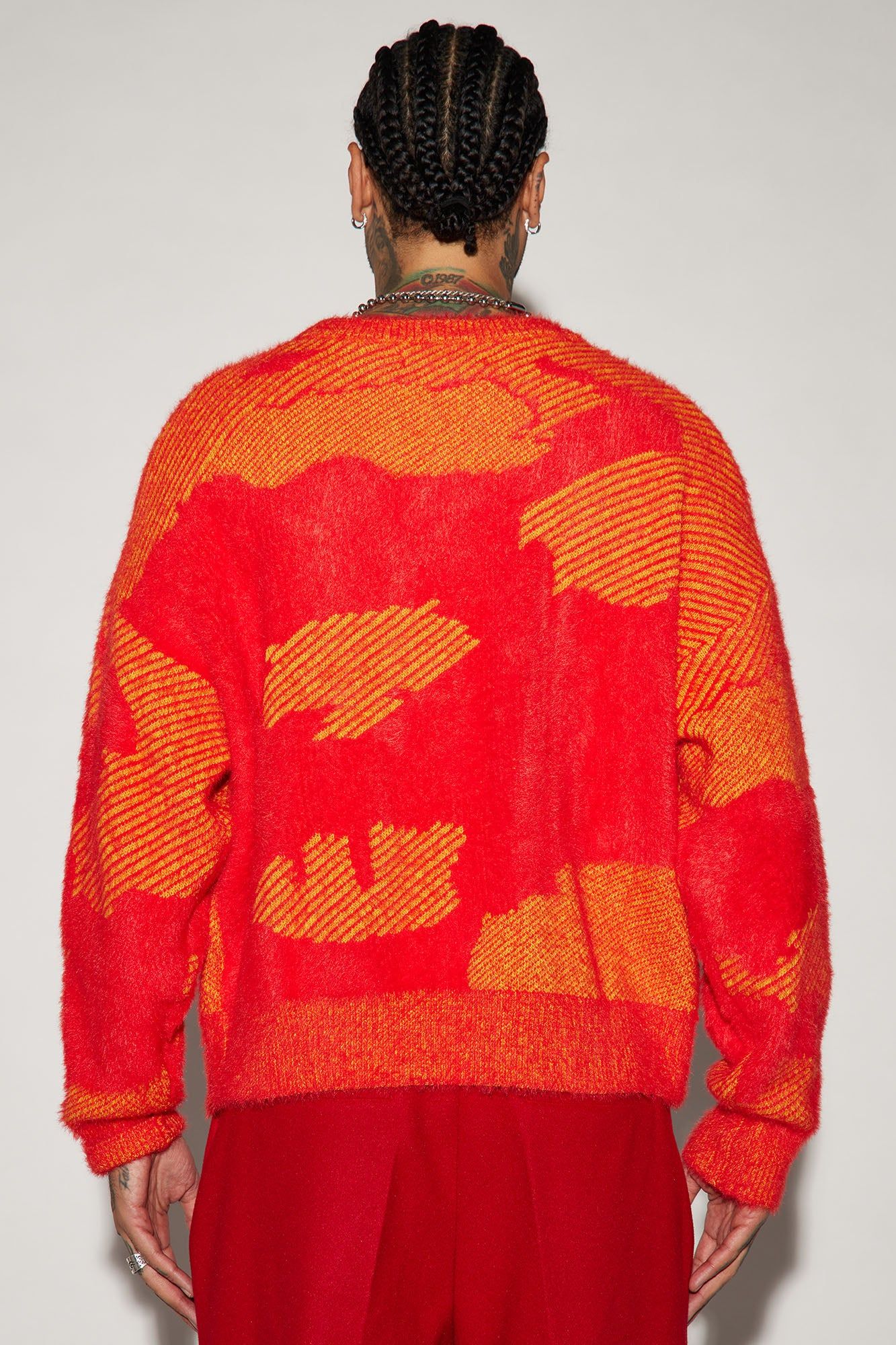 Fuzzy Textured Crewneck Sweater - Orange/combo sold by Fashion Nova product image thumbnail 4