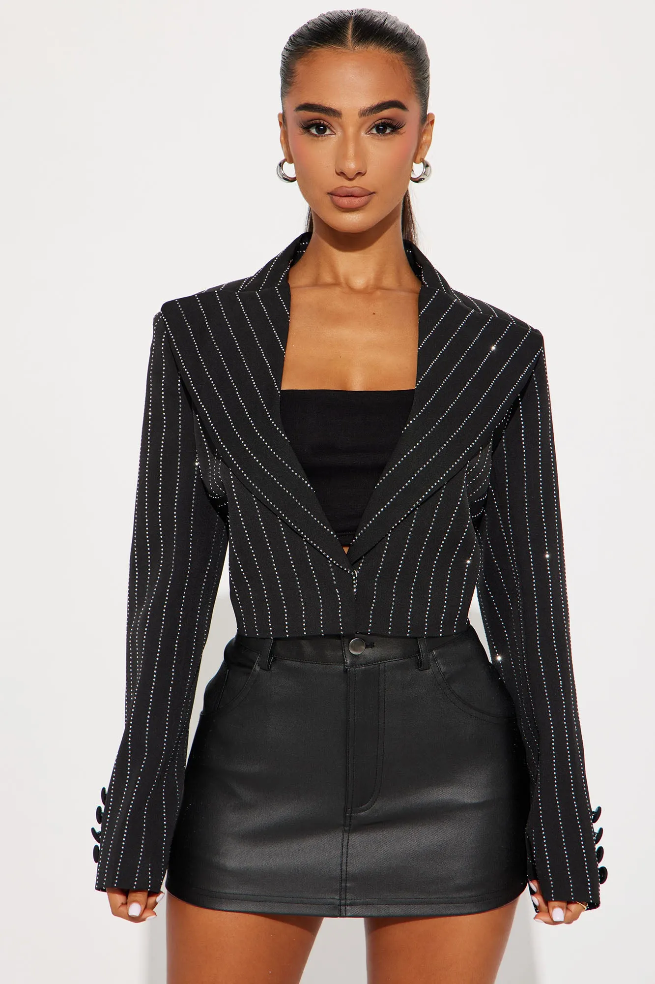 Catch Your Eye Rhinestone Blazer - Black sold by Fashion Nova